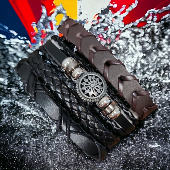 Unisex Leather Bracelet 4 Piece Set - Picture 2 of 8